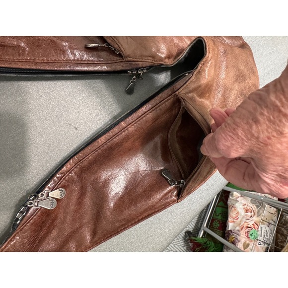 Sash Genuine Leather Shoulder Bag Brown Distressed Hobo Style - Picture 10 of 14